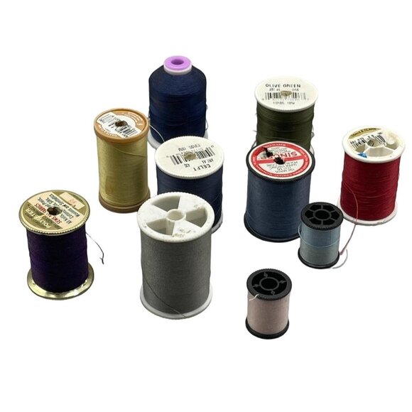 10 spools of polyester thread varying colors green red purple and sizes READ - Picture 1 of 6